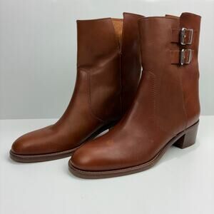 J.Crew Dean Brown Leather Buckle Ankle Boots Classic Minimalist Size 9